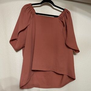 Prologue - Tulip sleeve square neck blouse in dusty rose. Size XL.